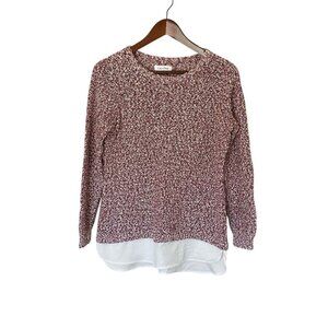 Calvin Klein Women's S Burgundy White Knit Scoop Neck Sweater